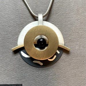 Black onyx abstract Sterling Silver two-tone Necklace Pendant